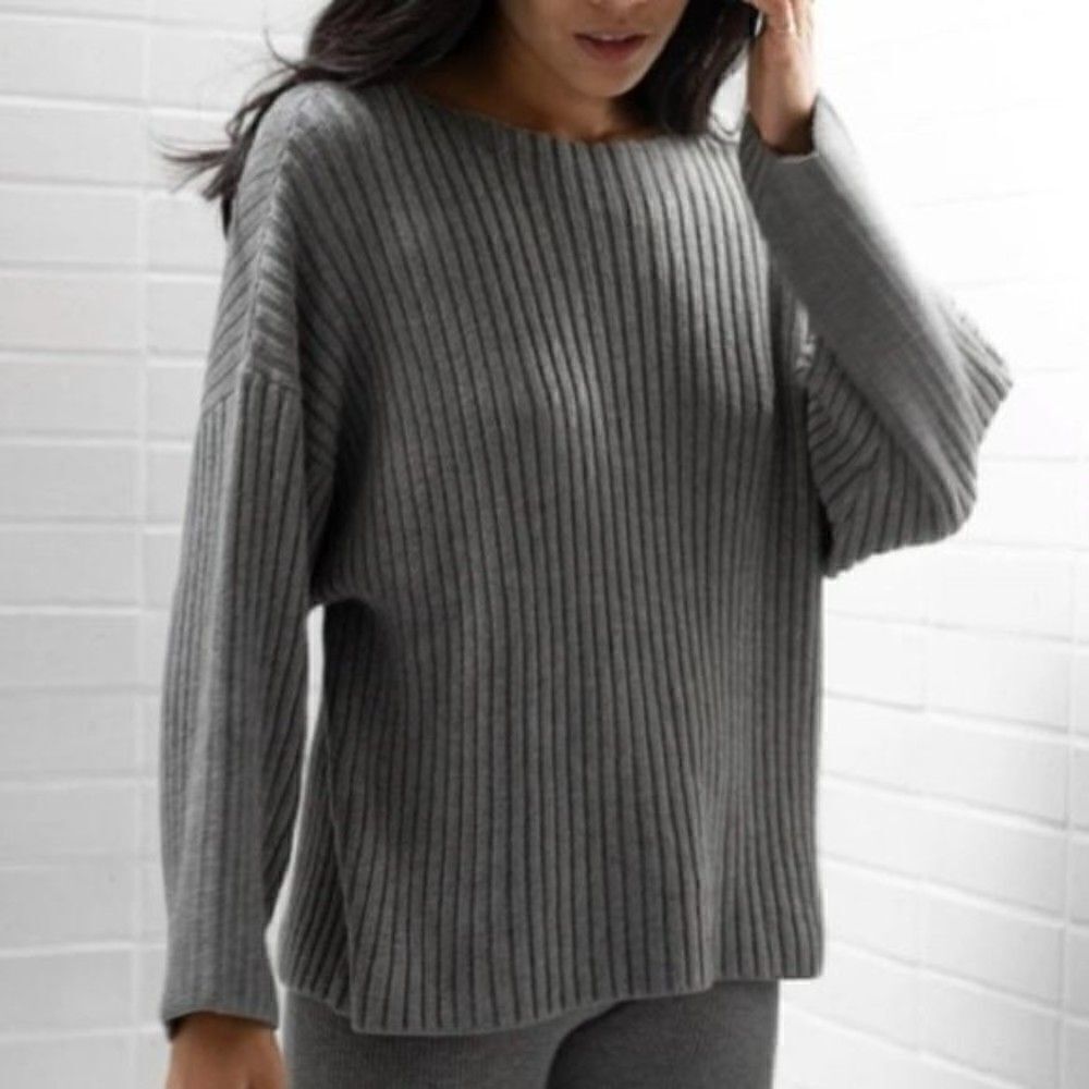 Lunya Cozy Pima Wool Pullover Sweater Charcoal Gray